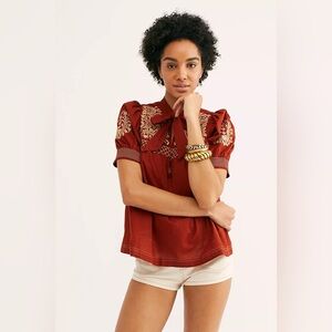 NWOT Free People Dreaming About You Wild West Brown Blouse M